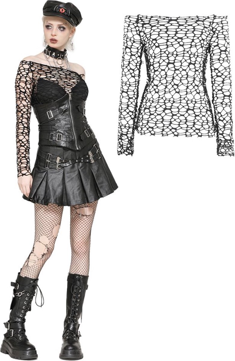 Dark in Love - Sexy Versatile Distressed Mesh Longsleeve top - M - Zwart