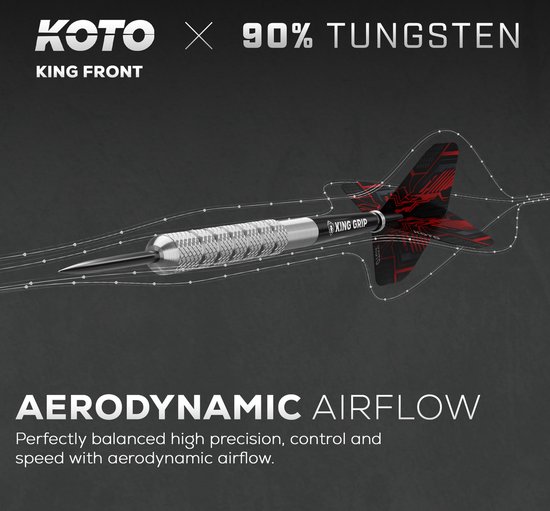 KOTO - King Front 90% Darts 24G - Zilver - Stevige Ringgrip van KOTO — afbeelding 5