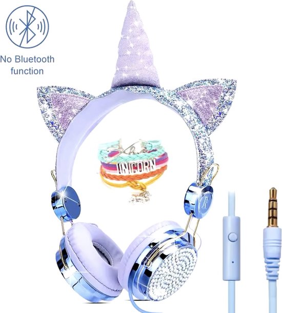 Foto: Kinder koptelefoon met unicorn armband koptelefoon bling headset headset eenhoorn eenhoorn koptelefoon meisjes koptelefoon meisjes speelgoed cadeau sinterklaas feestdagen bedraad 