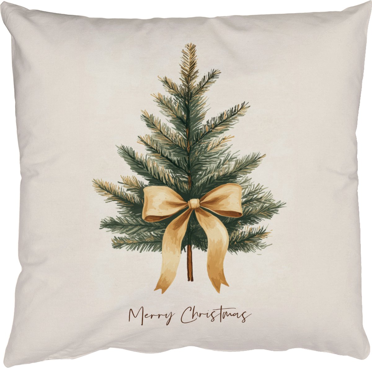 Sierkussens - Kussentjes Woonkamer - 45x45 cm - Kerstboom - Kerst - Merry Christmas - Beige - Kerstdecoratie voor binnen - Kerstversiering woonkamer decoratie - Kerstmis versiering in huis - Christmas decorations - Kerstaccessoires