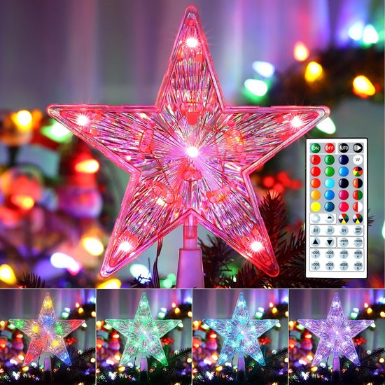 Kerstboomtopper Ster Binnen - 11 LED 19.4 cm Kerstboomtopper Ster Werkt op Batterijen Warm wit Kerstmis Decoratieve Sterverlichting voor Kerstfeest Restaurant Warenhuis Nieuwjaarsvakantie