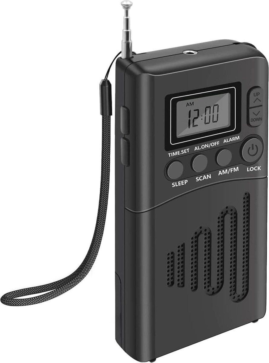 Draagbare FM/AM Radio met Hoofdtelefoonaansluiting en Scherm voor Kamperen en Wandelen