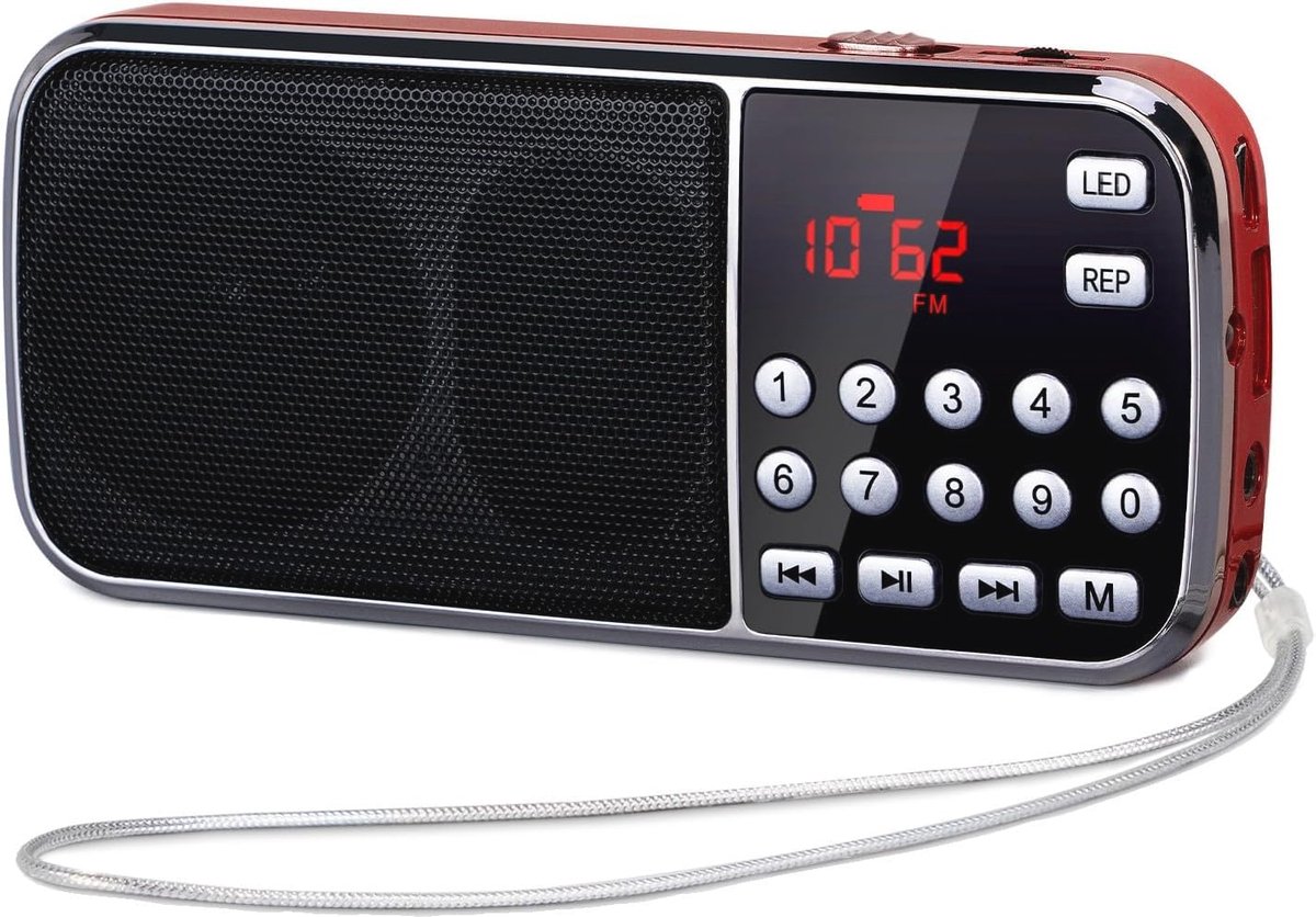 Draagbare FM-Radio met USB, AUX en LED Zaklamp - Oplaadbare 1200mAh Batterij