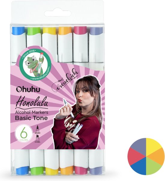 Creachick Ohuhu Alcohol markers Brush & chisel set van 6 – Basic Tone