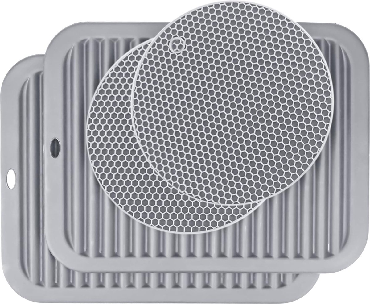 Goedkoopste Set van 4 siliconen matten, 20 x 30 cm 17 x 17 cm hittebestendige mat, multifunctionele onderzetters, tafelonderlegger, onderzetter voor hete gerechten, lepel, pan, servies