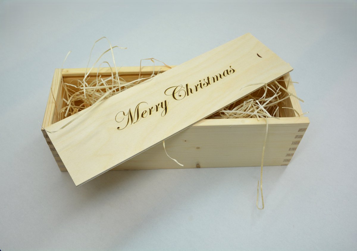 Gegraveerde wijnkist met tekst - Merry Christmas -