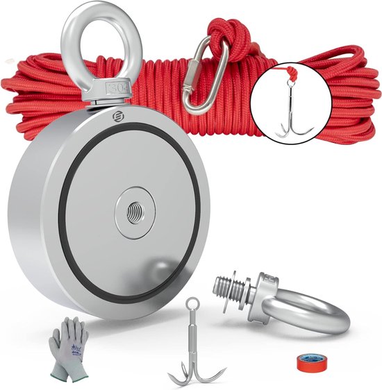 Aimant De Pêche Néodyme PullForce De 250kg,Aimant Puissant De N52 Avec Corde Durable De 20m Kit