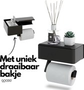 GOODD® Marseille - Wc rolhouder - Met bakje - Toiletrolhouder - NEW MODEL - Zonder boren - Zelfklevend - Zwart - Met plankje - Met tissue houder en plankje - Bakje is draaibaar alles kan blijven staan - Tissues van onder of boven - Boren of Plakken