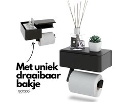 GOODD® Marseille - Wc rolhouder - Met bakje - Toiletrolhouder - NEW MODEL - Zonder boren - Zelfklevend - Zwart - Met plankje - Met tissue houder en plankje - Bakje is draaibaar alles kan blijven staan - Tissues van onder of boven - Boren of Plakken