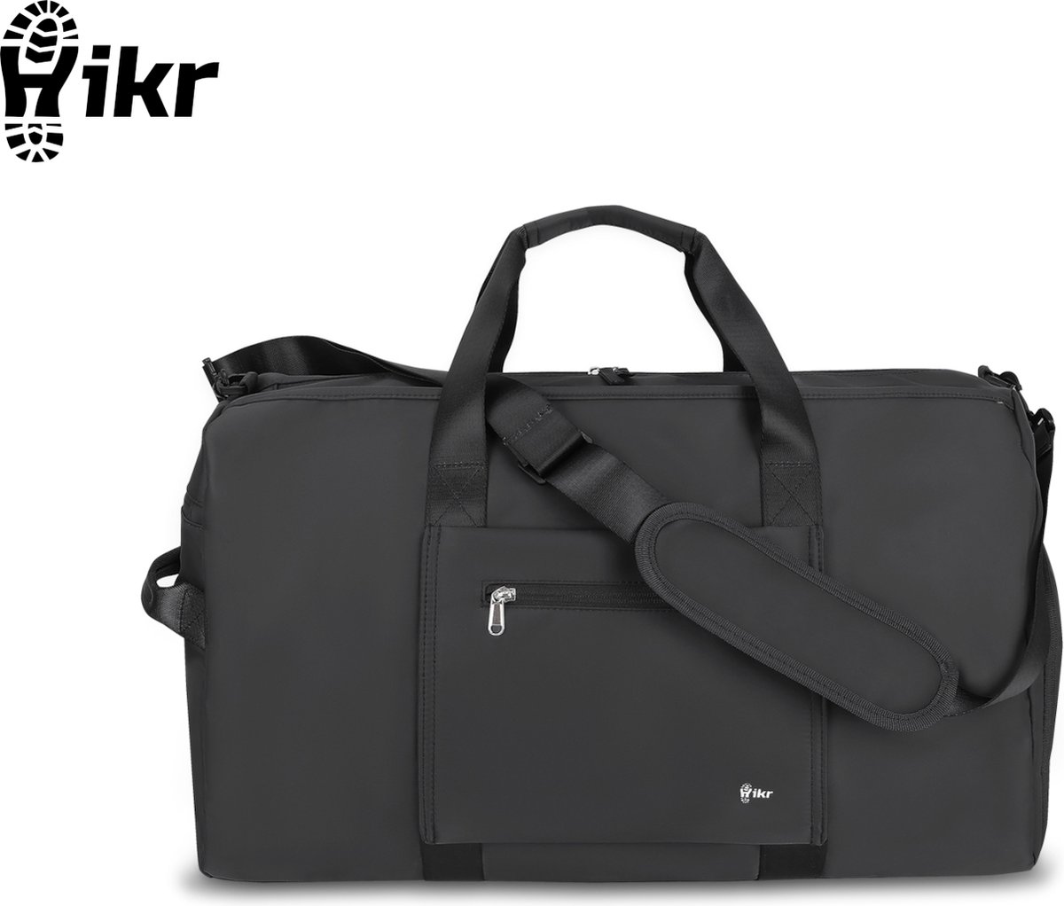 Hikr Reistas – Premium Weekendtas – Transavia & KLM handbagage 55x35x25 tas – 48L – Waterdichte sporttas – Heren en Dames – Fitnesstas – Schoudertas – Duffel bag – Zwart