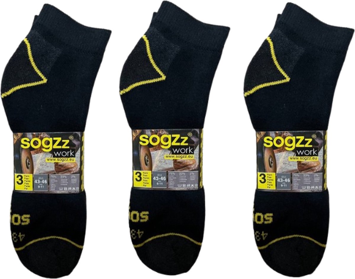 Sogzz - work - werksokken - sneaker - 9-pack - zwart - maat 47/50
