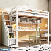 Bol.com Gutent Kinderhoogslaper-90*200 cm-Pine-met Groot bureau en boekenplank-Wit-Geen matras-Onuitgezonden aanbieding