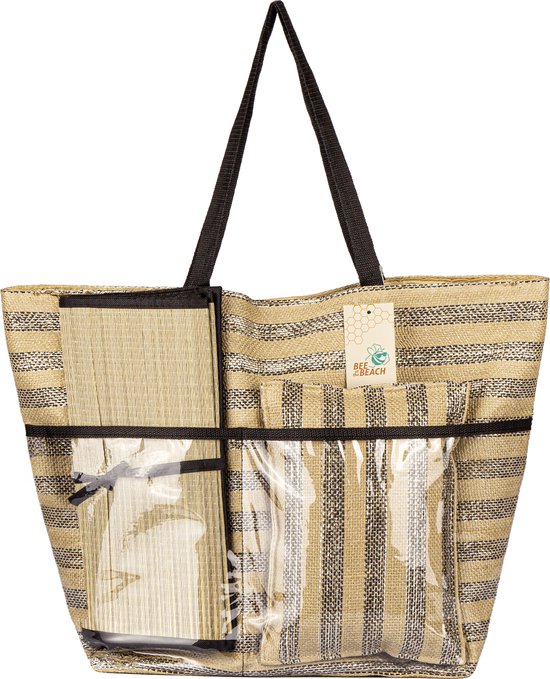Strandtas met Kussentje en Ligmatje - Shopper - Strandtassen - Naturel / Zwart