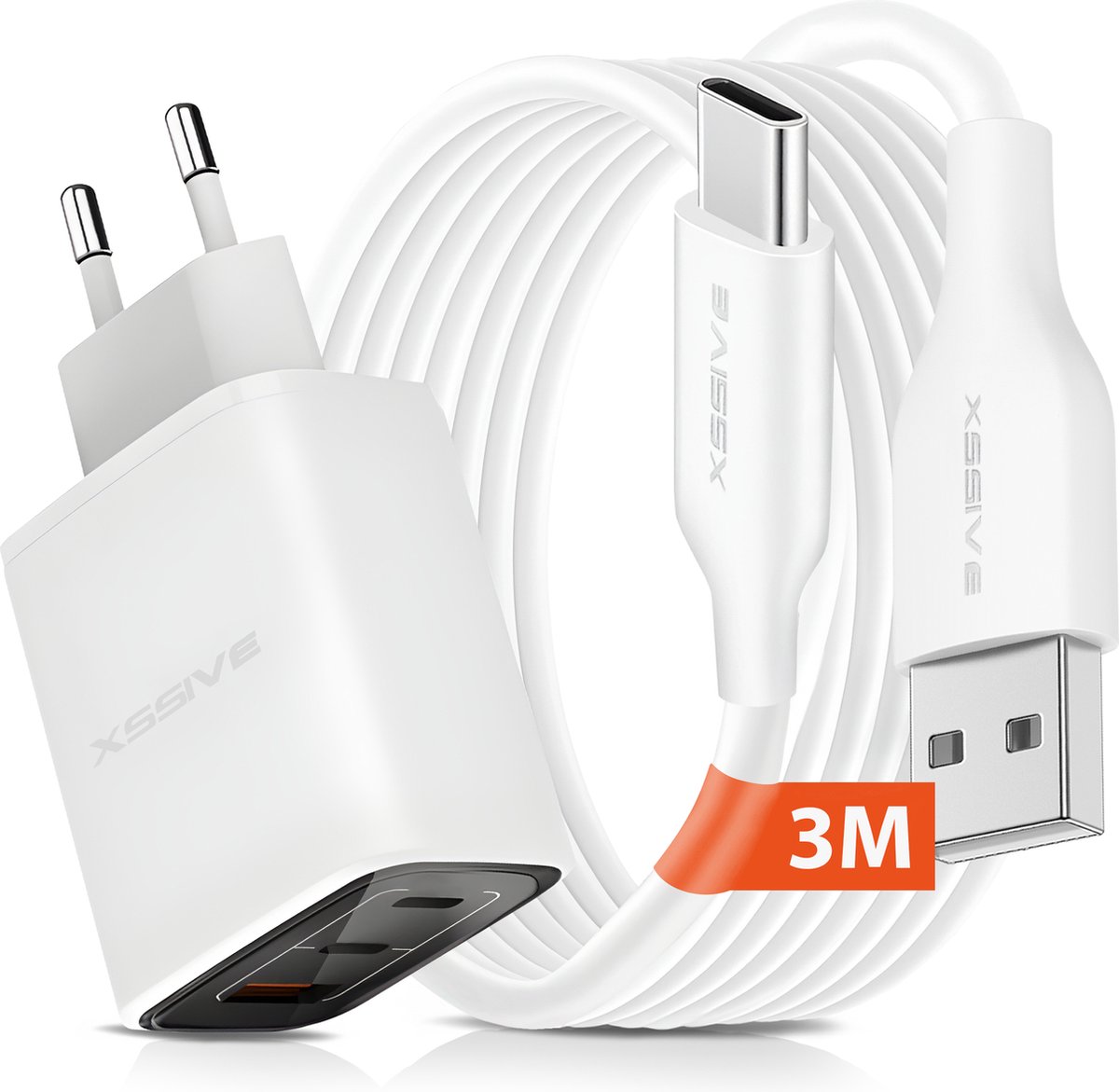 Fast Charger met 2 USB-A en 1 USB-C Poort - Incl. USB C Kabel 3 Meter - 3 Poorten Lader