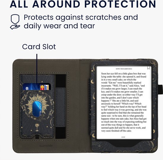 kwmobile e-reader hoesje geschikt voor Amazon Kindle Paperwhite (2024) / Colorsoft hoes - E reader flip case van kunstleer - Ereader cover met stand - Tarotkaart design in donkerblauw / geel / zwart — afbeelding 3