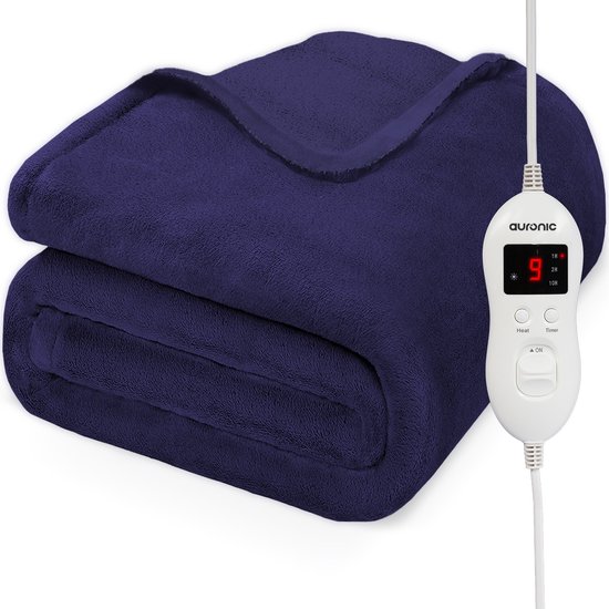 Auronic Elektrische Deken - Warmtedeken - 9 Warmtestanden - 2 Persoons - 200x150 - Verwarmingsdeken - Blauw