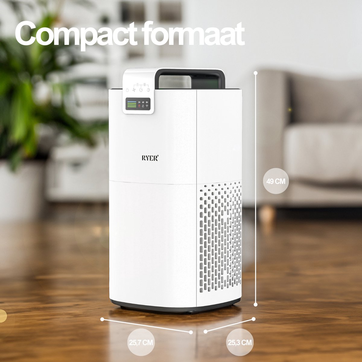 RYER Luchtreiniger XL - HEPA 13 filter + Koolstoffilter - CADR 350 m3/u - Helpt bij hooikoorts, allergieën, huisstofmijt en stof - Luchtkwaliteitsindicator - Slaapstand - Met App thumbnail 6