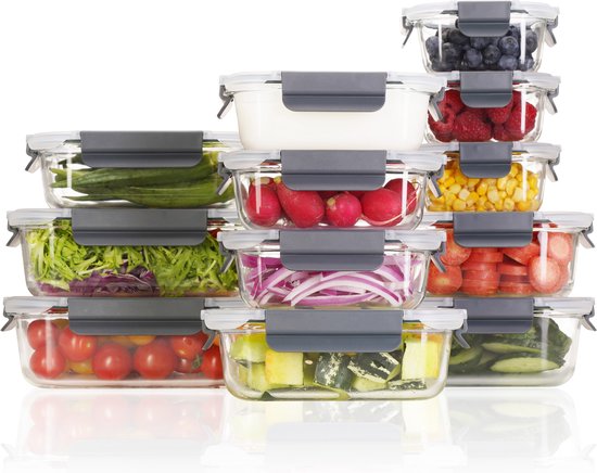 Boîtes de conservation en Glas - Récipients de Prep de repas - Ensemble de 12 pièces - Hermétique - Sans BPA - Récipient alimentaire en verre - Sans BPA