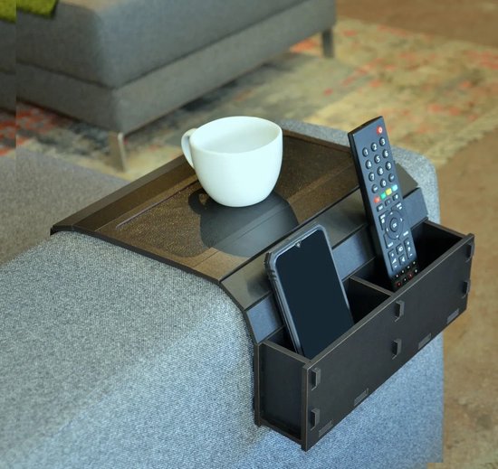Foto: Antislip flexibele houten dienblad armleuning organizer opvouwbaar drankhouder afstandsbediening snacks