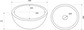 Differnz Waskom Ruz D25 Keramiek Wit - Rond Model - Hoogglans Oppervlak - Vuilafstotend en Waterdicht Keramiek - Zonder Overloop - Afmeting 25 x 11,5 cm - Staand te Bevestigen