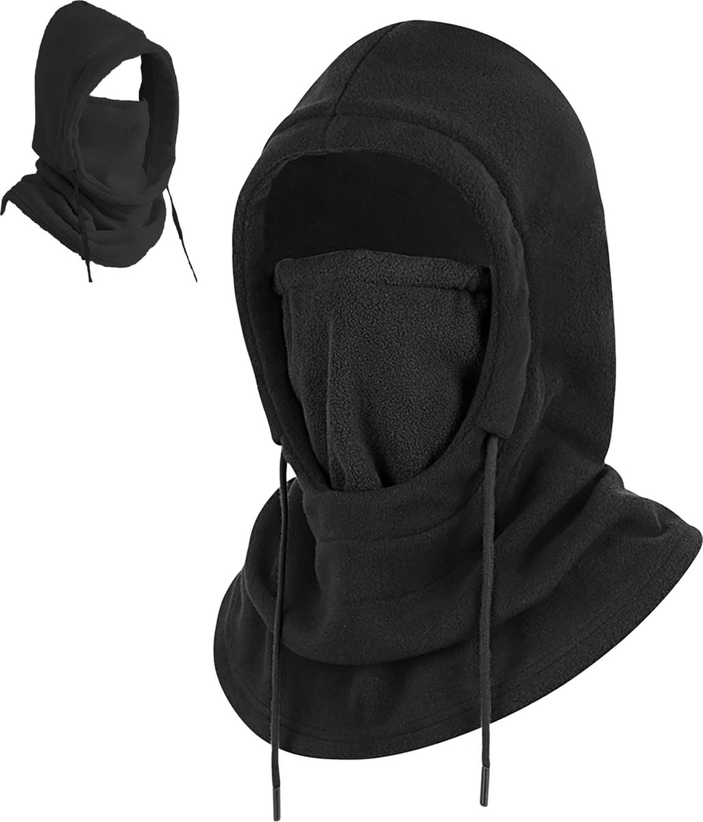YONO Balaclava Muts Losse Capuchon Bivakmuts Fleece Nekwarmer Ski Mask Winter Zwart