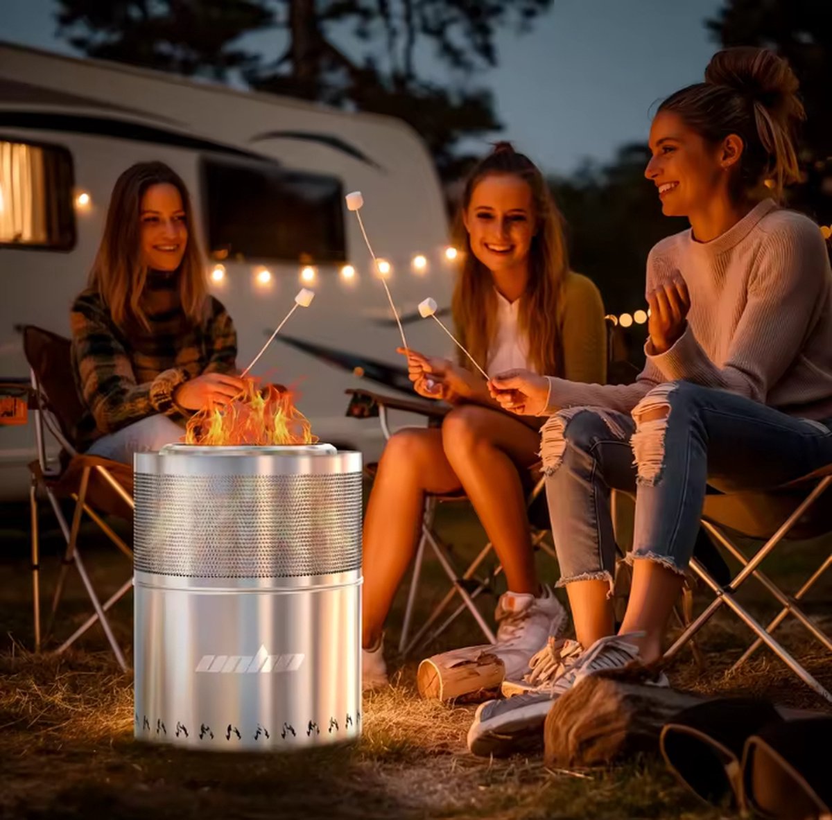 Onlyfire Vierkant Vuurschaal voor Tuin Terrassen, Draagbare Tafelblad met Pothouder en Opbergtas voor Camping, Werkt op Pellets of Hout, Rookvrije Tafelvuurschaal, Vuurkorf, Zwart