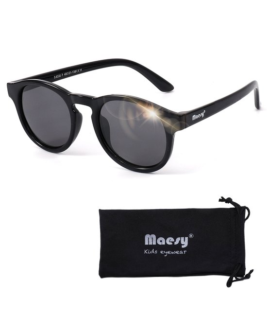 Maesy Lunettes de Soleil Kinder Novi - 6 à 12 ans - Souples - Protection UV400 - Lunettes de Soleil Enfant - Zwart