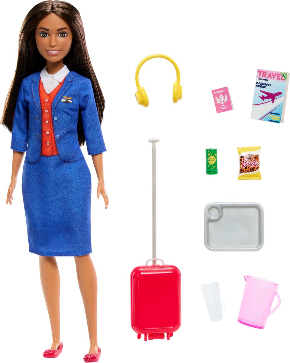 Barbie Stewardess Modepop – Blauw Uniform met Koffer, Koptelefoon en Paspoort — afbeelding 5