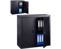 AREBOS Archiefkast - Dossierkast - Roldeurkast - Kantoorkast - Opbergkasten met deuren - Archiefkast Metaal - 90x90x40 cm -Zwart - 1 Uitneembare planken