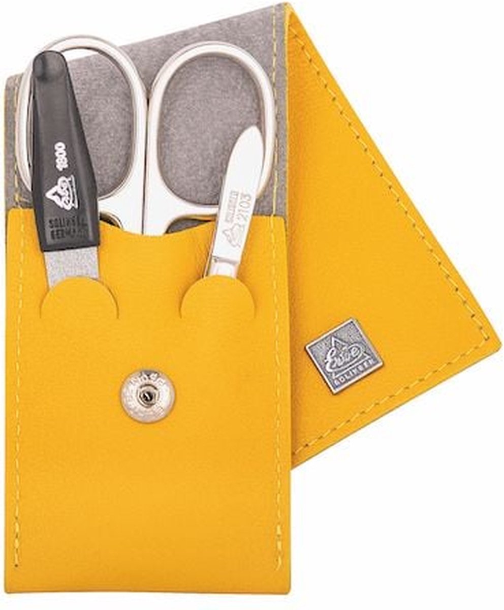 Erbe Solingen 3-delige Manicure Etui met Drukknoop sluiting Mosterd Geel (ERBE9671)