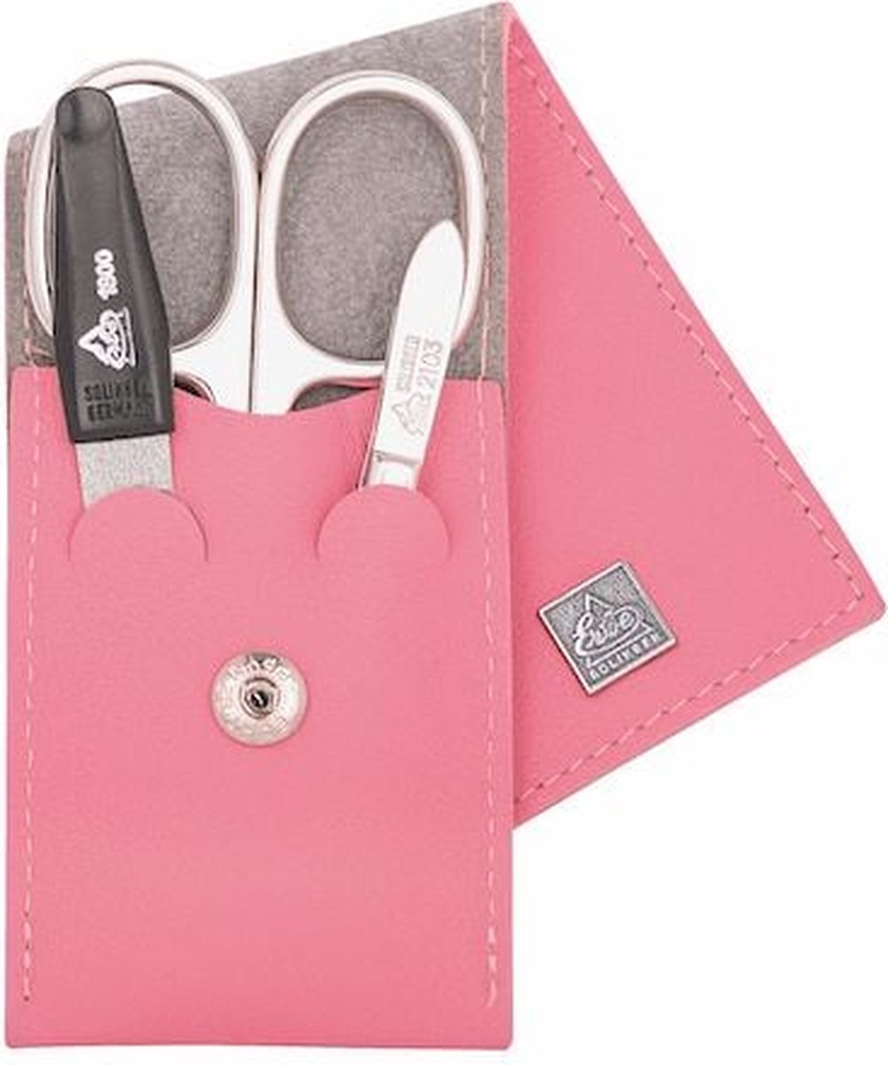 Erbe Solingen 3-delige Manicure Etui met Drukknoop sluiting Oud Rose (ERBE9672)