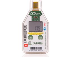 Datalogger - Temperatuur en Luchtvochtigheid - 220 dagen opnametijd - USB - PDF - MyGreen - SINGLE USE