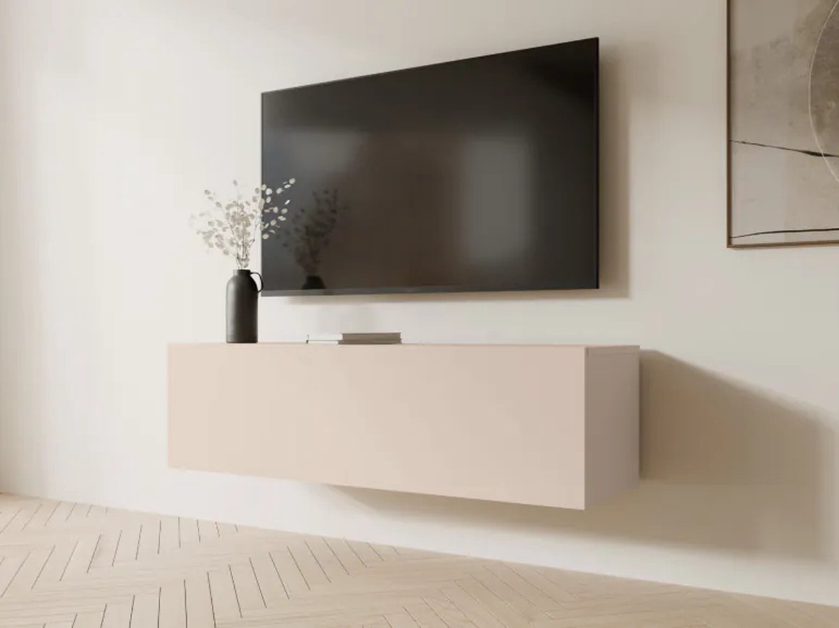 Mobistoxx Tv Meubel - Tv Kast - Kasjmier - 105 cm - Klapdeur met 3 Vakken - Met Gasveren en Kabeldoorgangen - Tv Kast Hout - Televisiemeubel Kingston