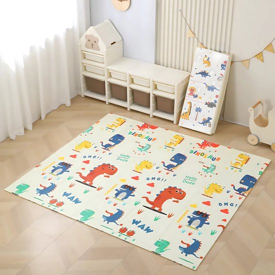 GG Dino - Speelmat - Dubbelzijdig - Speelkleed - Speelmat Baby - Speelkleed Baby - Speelmat Foam - 150 x 200 cm - Opvouwbaar - Inclusief Opbergtas
