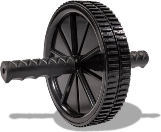 Zwarte ab wheel met geribbelde handvatten en een dubbel wiel met profiel.