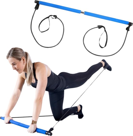 AJ-Sports Pilates Bar - Pilates Stick - Yoga stok - Pilates set - Weerstandsbanden - Resistance bands - Fitness - Yoga - Pilates - Blauw