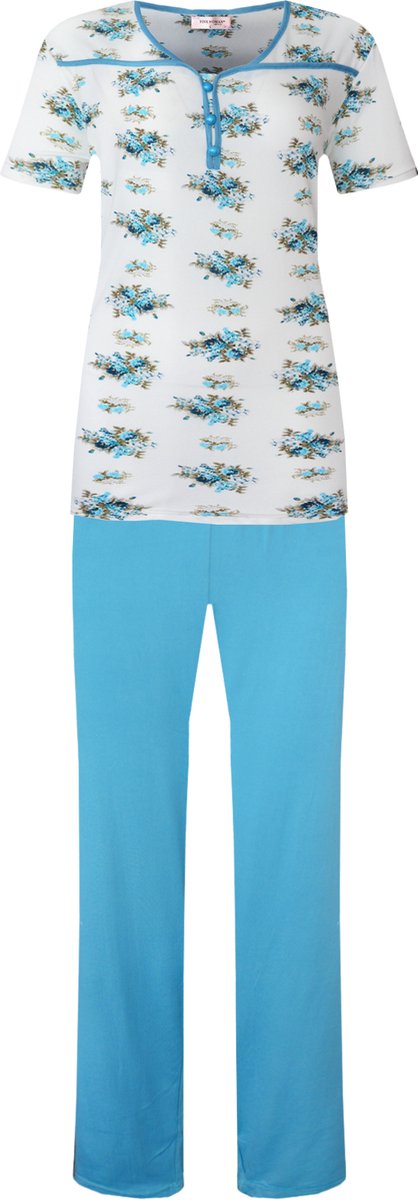 Dames pyjama gebloemd korte mouw blauw XXXL