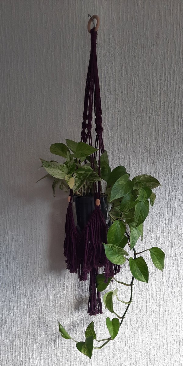 Cafuné - Plantenhanger - Macramé - Paars - Handgemaakt - Gerecycled katoen - Boho Vibe - Home Decoration - Cadeau Idee