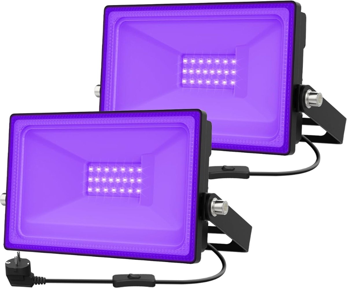 2 Stuks 20 W LED Blacklight Spots IP66 Waterdichte Blacklight Lamp UV Schijnwerper Met Stekker Fluorescerende UV Schijnwerper Podiumverlichting UV Licht Voor Party Disco Neonkleuren