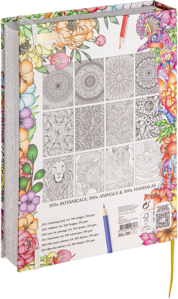 Luxe Kleurboek Voor Volwassenen - 300 Kleurplaten - Formaat A4 - Thema’s in Botanisch, Dieren & Mandala - volwassen kleurboek - Tekenen & Kleuren - Perfect voor Volwassenen - Joya Creative — afbeelding 9