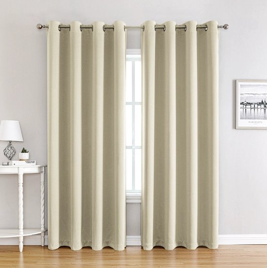 Gordijnen Beige - Verduisterend - Verduisterende gordijn met ringen - 1 stuk thermische gordijnen voor slaapkamer en kantoor - 100x250 cm