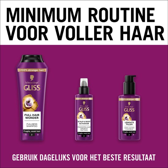 Gliss Full Hair Wonder - Haarverzorging - Shampoo - Voller Haar - Stimuleert Haargroei - Zwak en Breekbaar Haar - Voordeelverpakking - 6x 250 ml