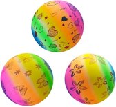 Regenboog Speelbal 3 Ballen - Strandbal - Voetbal - Bloemen en Vlinders - 23cm