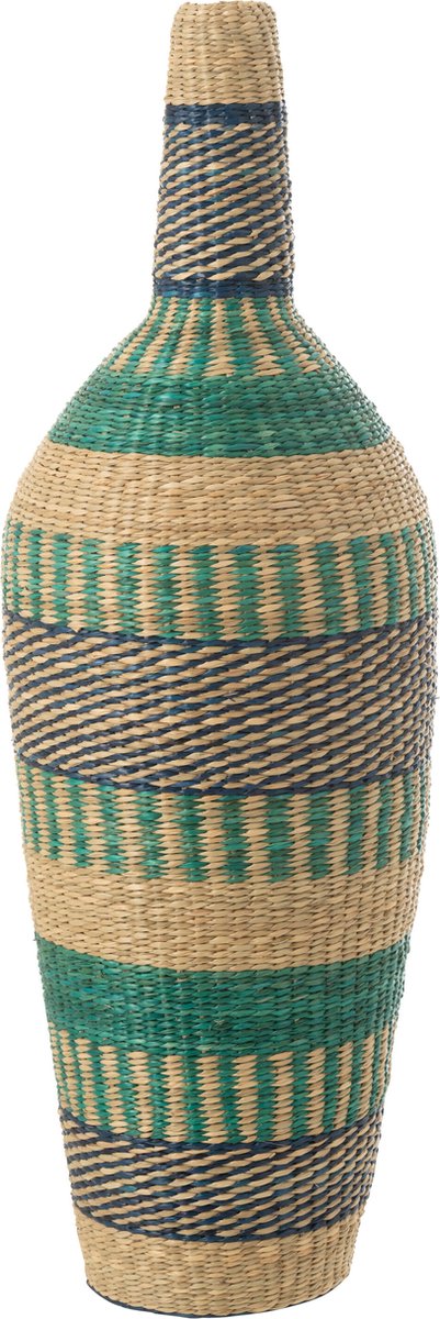 J-Line vaas Ninon Strepen - zeegras - naturel/azuur/donkerblauw - 90 cm hoog