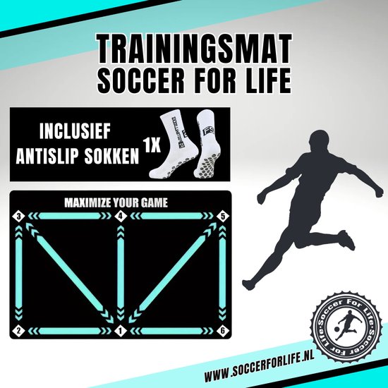 Soccer For Life® - Voetbalmat - 90x60 cm - Dribbelmat - Trainingsmateriaal - Voetbal Trainingsmateriaal - Voetbal spullen - Voetbal tapijt - Skills mat - Opvouwbaar - Antislip - Sportmat - Inclusief antislip sokken