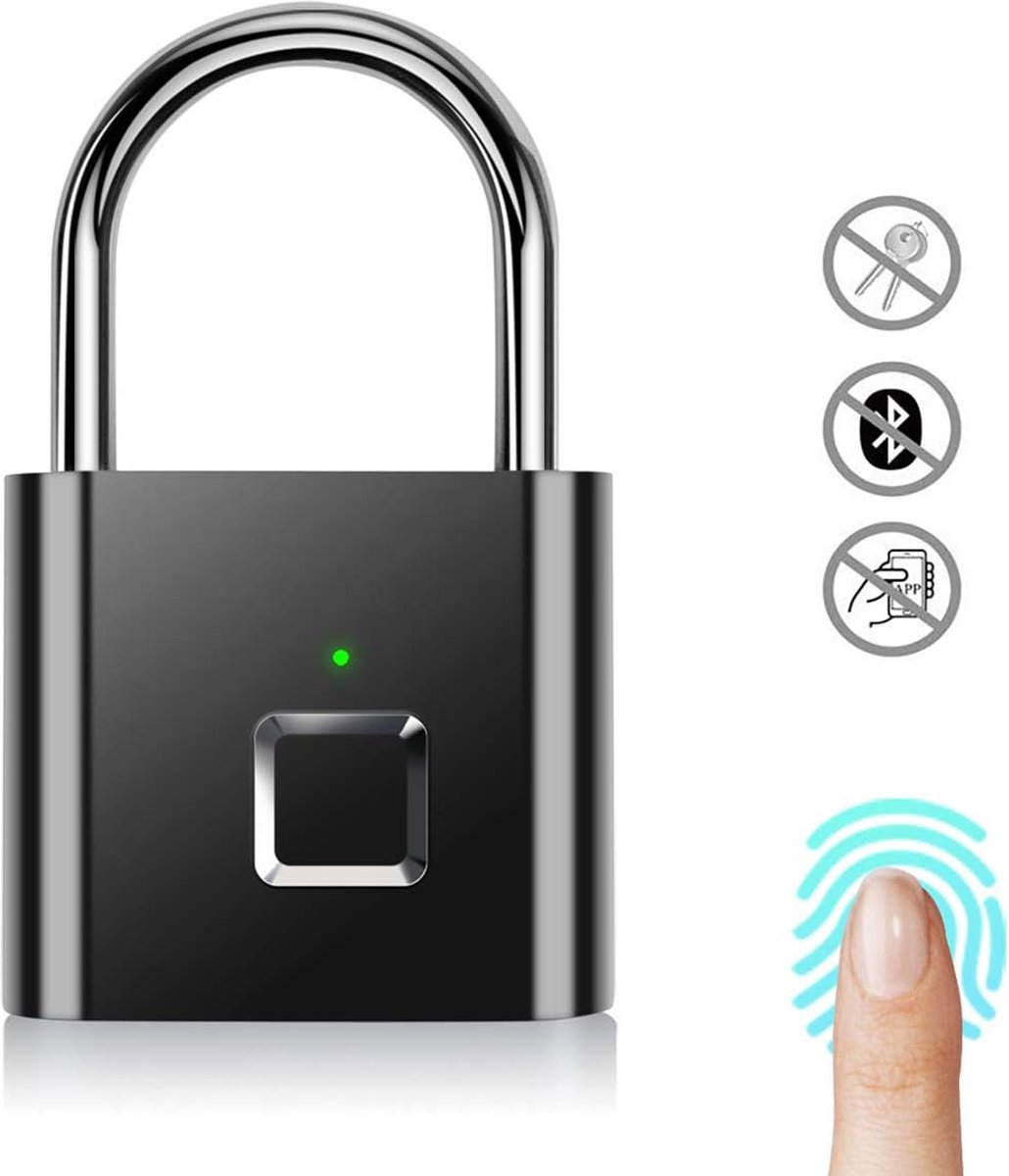 Slim vingerafdrukslot, sleutelloos beveiligingsslot met USB-oplaadfunctie, kan binnen en buiten worden gebruikt, zwart
