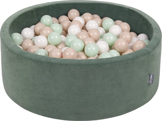 KiddyMoon Velvet Ballenbak voor kinderen 90x30cm Rond - Met 200 Ballen ∅ 7cm - Speelgoed - BPA-vrije ballenbakken - Ballenbad baby foam - Kunststof ballen - Bosgroen: Pastelbeige Wit Munt van KiddyMoon — afbeelding 2