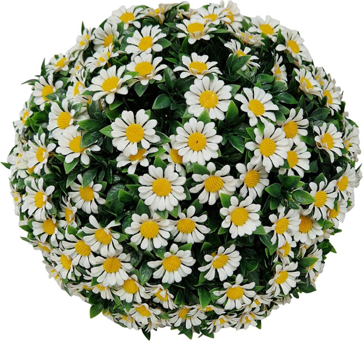 Kunstpalm Kunst Buxus Bol met Witte Bloemen 32cm – Madeliefjes – Decoratieve Bloembol Geel