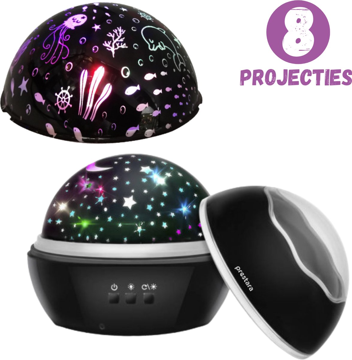 Prestara - Sterrenprojector - zwart - USB-oplaadbaar - voor kinderkamers