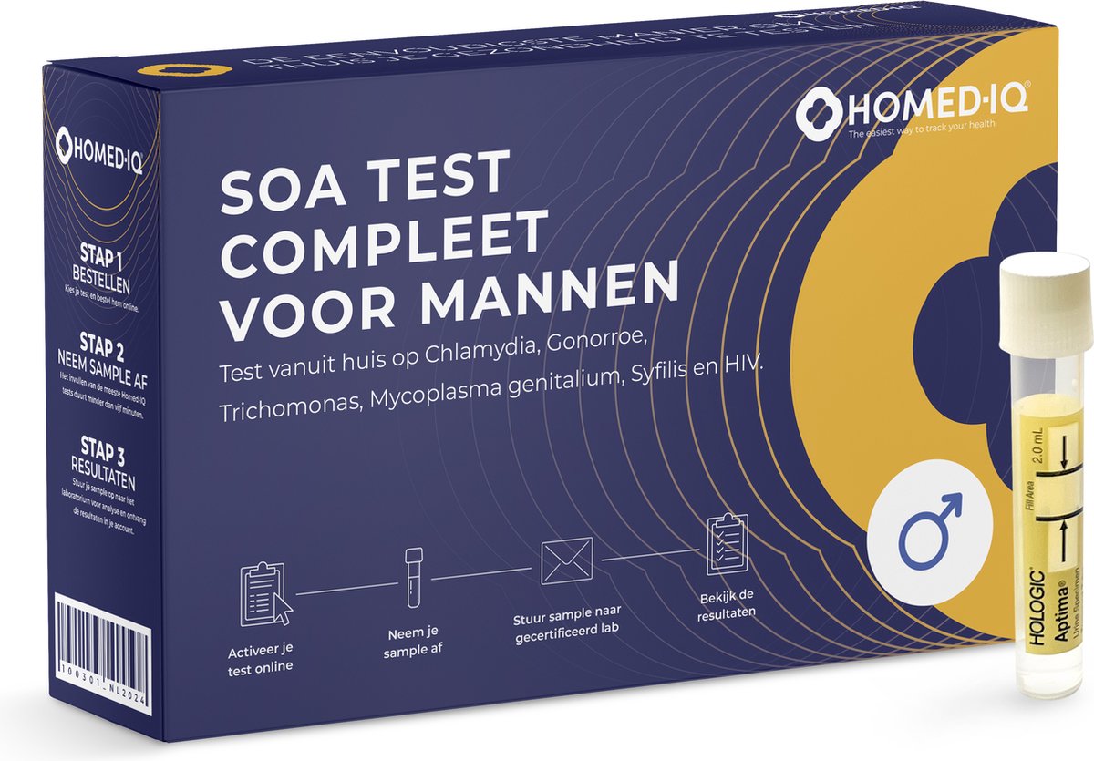 Goedkoopste Homed-IQ - SOA Test voor mannen - HIV, Syfilis, Trichomonas, Chlamydia en Gonorroe Test - Laboratorium Test